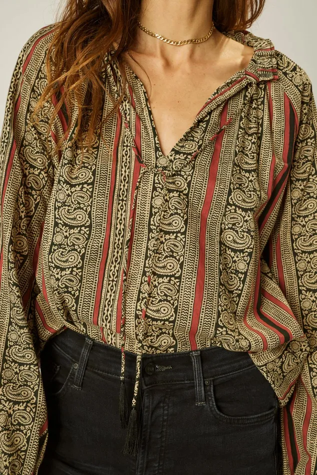 Penny Blouse Paisley Stripe Black Women Natalie Martin Tops