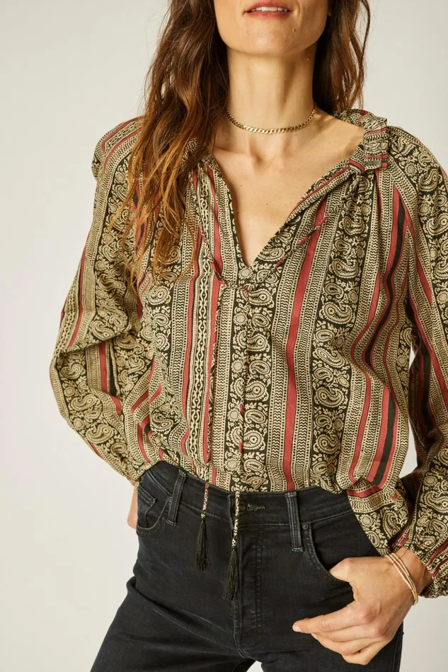 Penny Blouse Paisley Stripe Black Women Natalie Martin Tops