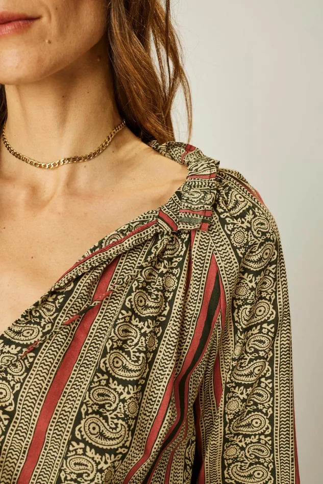 Penny Blouse Paisley Stripe Black Women Natalie Martin Tops