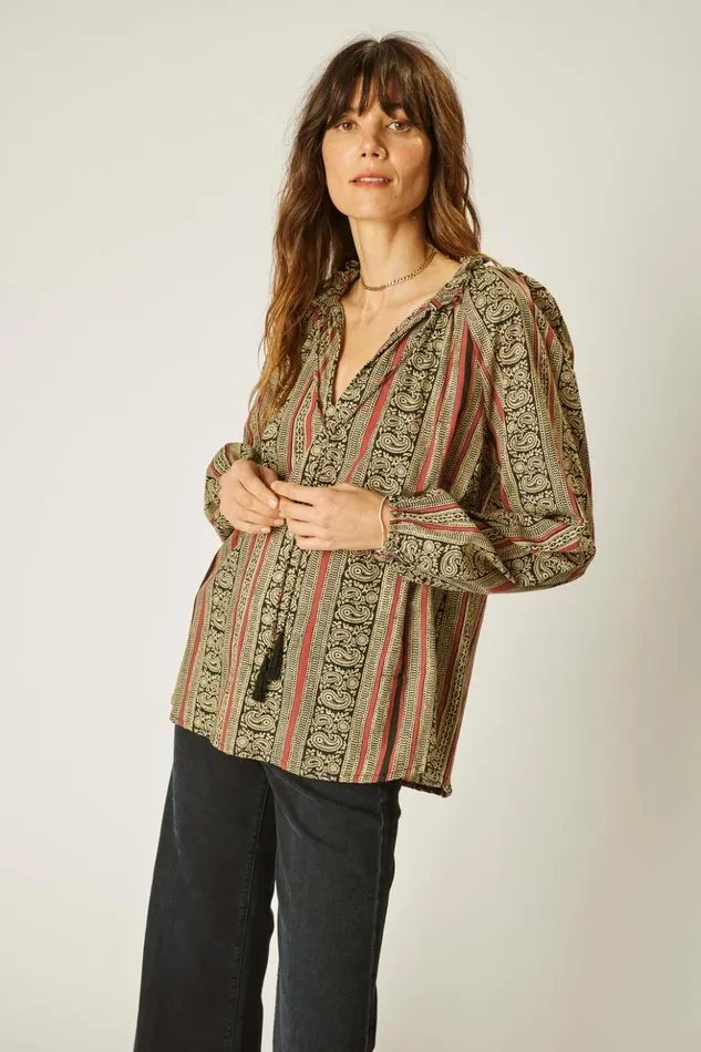 Penny Blouse Paisley Stripe Black Women Natalie Martin Tops