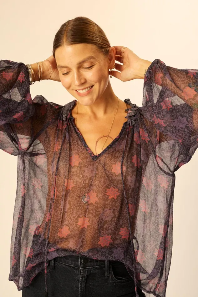 Penny Blouse Snowflake Aubergine Women Natalie Martin Tops