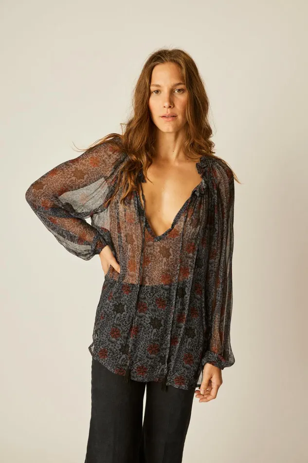 Penny Blouse Snowflake Steel Blue Women Natalie Martin Tops
