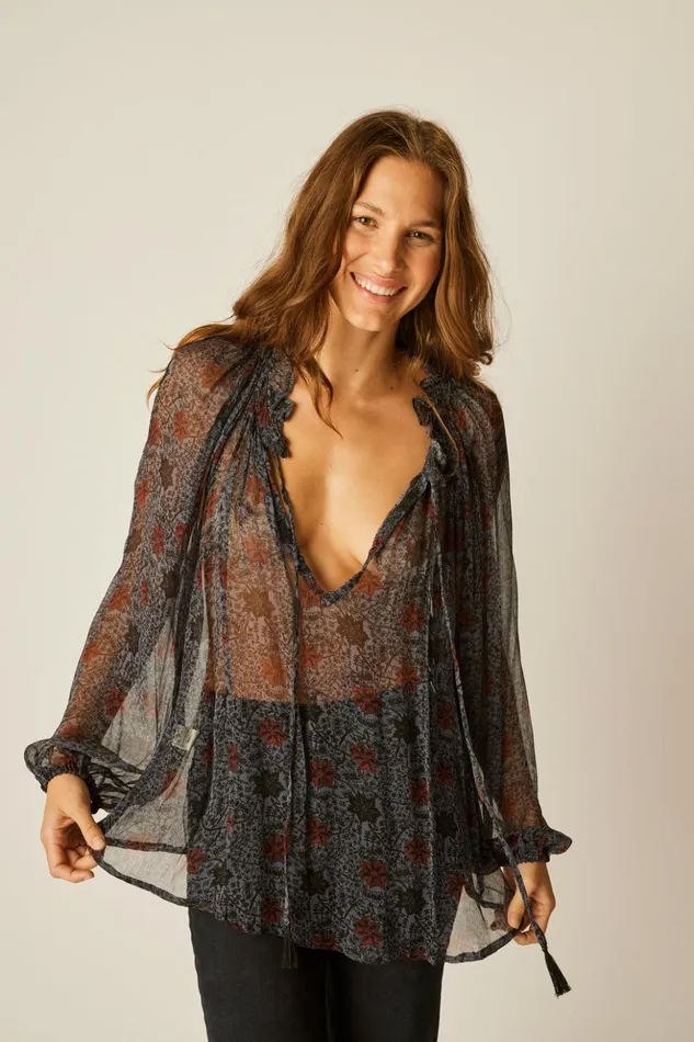 Penny Blouse Snowflake Steel Blue Women Natalie Martin Tops
