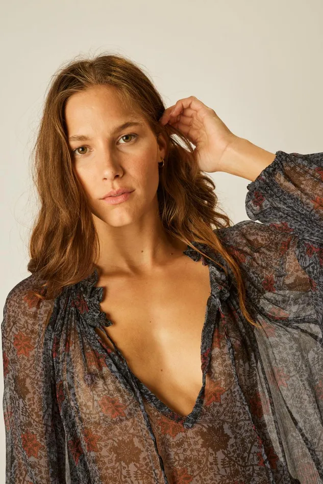 Penny Blouse Snowflake Steel Blue Women Natalie Martin Tops