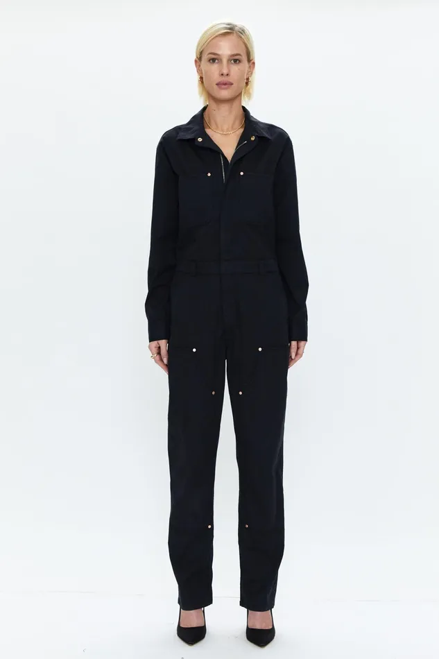 Pistola Denim Abigail Long Sleeve Carpenter Jumpsuit 8211 Black Women Jumpsuits and Rompers