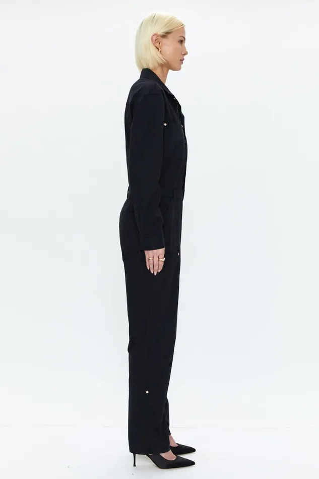 Pistola Denim Abigail Long Sleeve Carpenter Jumpsuit 8211 Black Women Jumpsuits and Rompers