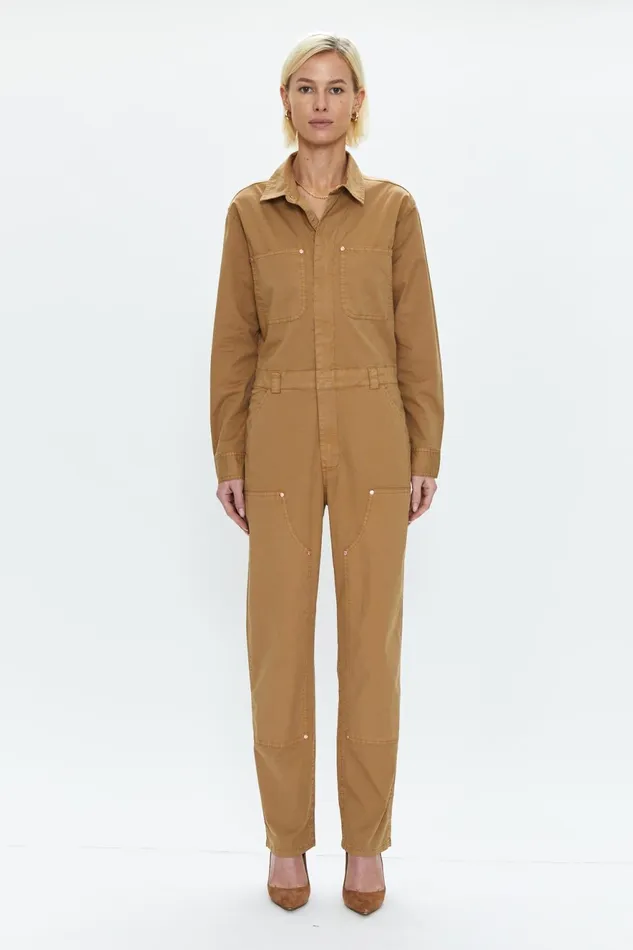 Pistola Denim Abigail Long Sleeve Carpenter Jumpsuit 8211 Toffee Women Jumpsuits and Rompers