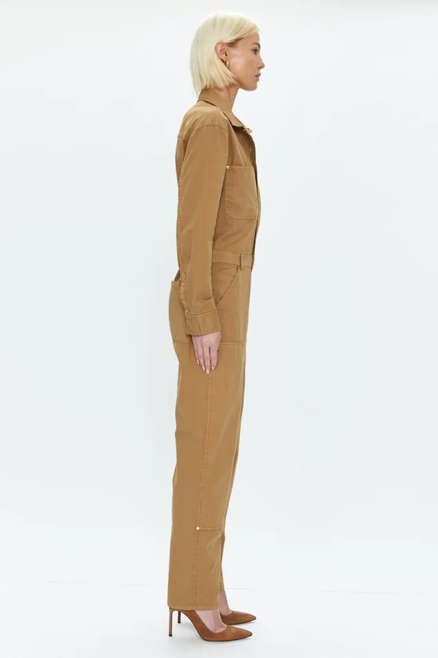 Pistola Denim Abigail Long Sleeve Carpenter Jumpsuit 8211 Toffee Women Jumpsuits and Rompers