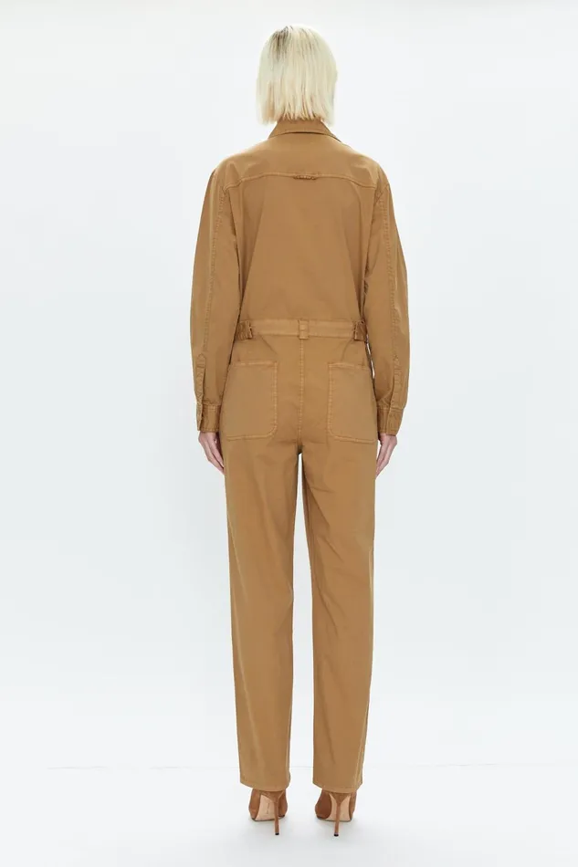Pistola Denim Abigail Long Sleeve Carpenter Jumpsuit 8211 Toffee Women Jumpsuits and Rompers