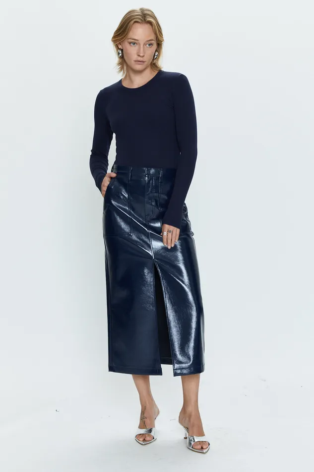 Pistola Denim Alice Utility Midi Skirt 8211 Navy Vinyl Women Shorts and Skirts Pistola Denim Alice Utility Midi Skirt 8211 Navy Vinyl Women Shorts and Skirts