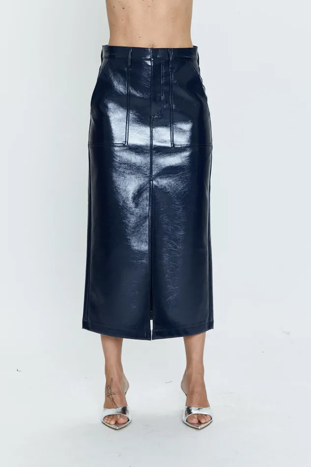 Pistola Denim Alice Utility Midi Skirt 8211 Navy Vinyl Women Shorts and Skirts