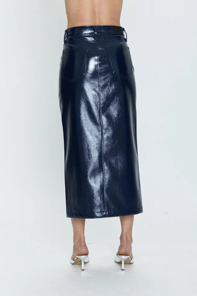 Pistola Denim Alice Utility Midi Skirt 8211 Navy Vinyl Women Shorts and Skirts