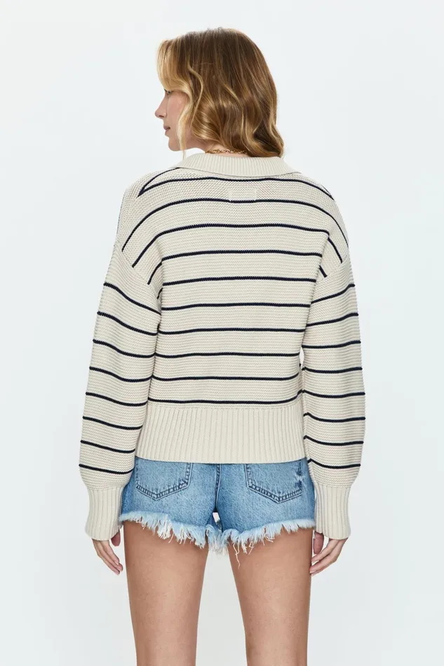 Pistola Denim Arlo Polo Sweater 8211 Dove Navy Stripe Women Sweaters and Knits