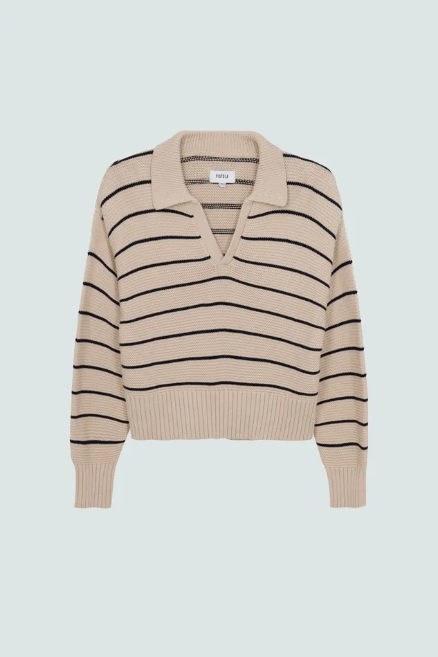 Pistola Denim Arlo Polo Sweater 8211 Dove Navy Stripe Women Sweaters and Knits