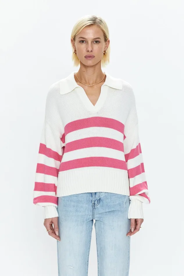 Pistola Denim Arlo Polo Sweater 8211 Flamingo White Stripe Women Sweaters and Knits Pistola Denim Arlo Polo Sweater 8211 Flamingo White Stripe Women Sweaters and Knits