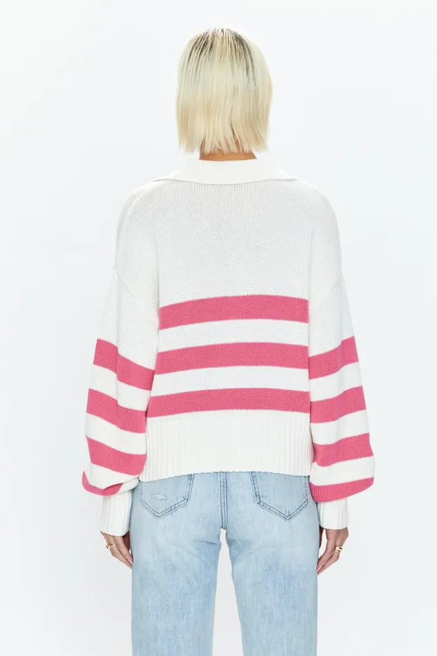 Pistola Denim Arlo Polo Sweater 8211 Flamingo White Stripe Women Sweaters and Knits
