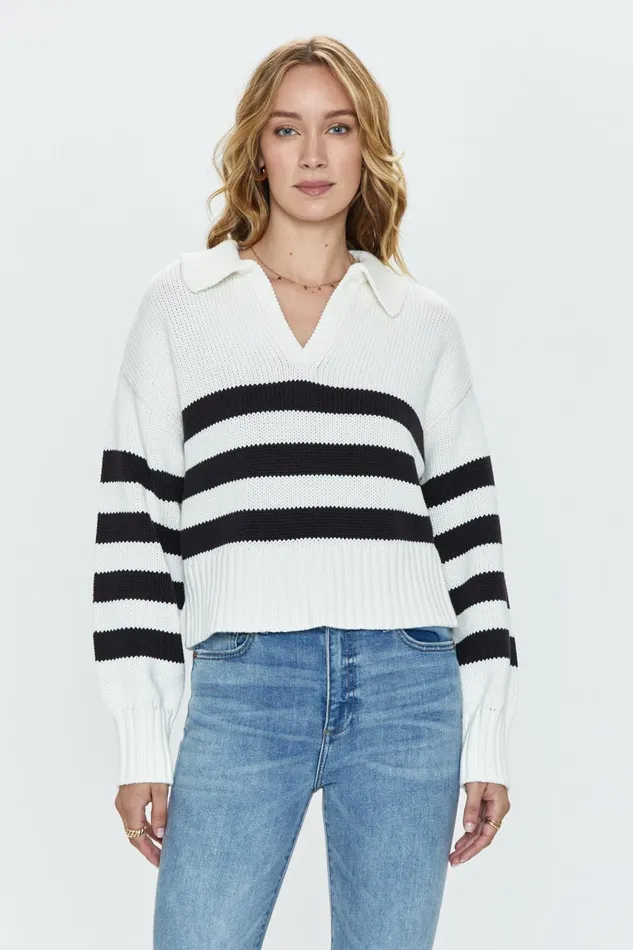 Pistola Denim Arlo Polo Sweater 8211 Midnight Cream Stripe Women Tops