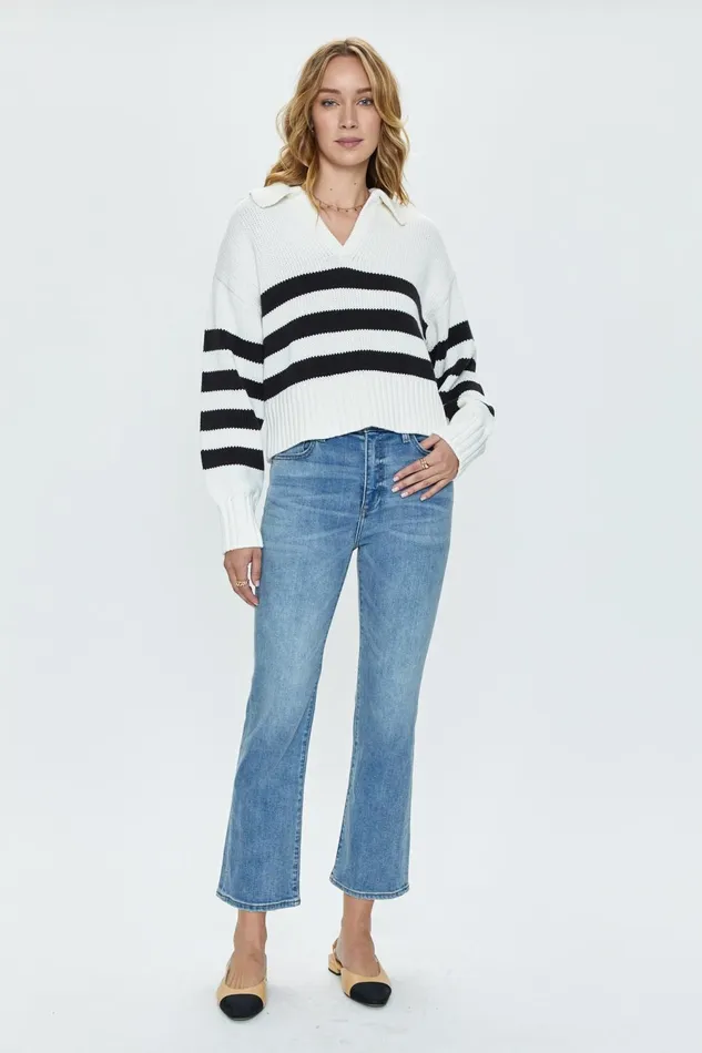 Pistola Denim Arlo Polo Sweater 8211 Midnight Cream Stripe Women Tops