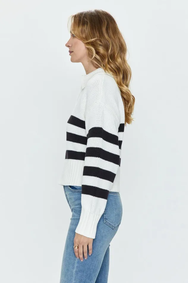 Pistola Denim Arlo Polo Sweater 8211 Midnight Cream Stripe Women Tops