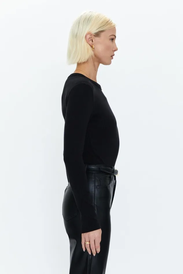 Pistola Denim Bailey Long Sleeve Crew Neck Thong Bodysuit 8211 Noir Women Tops