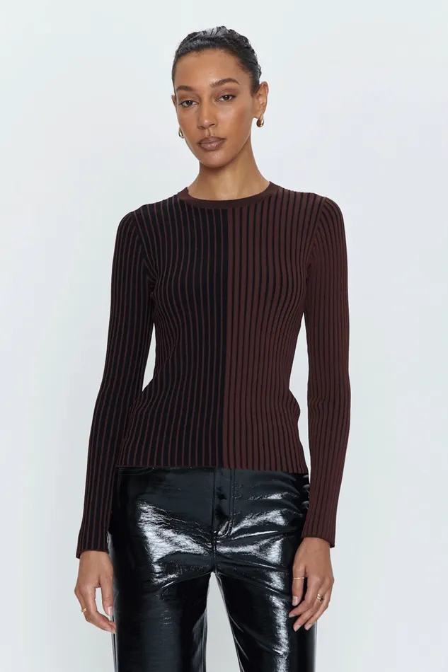 Pistola Denim Betsy Variegated Rib Long Sleeve Crewneck 8211 Cocoa Noir Women Sweaters and Knits