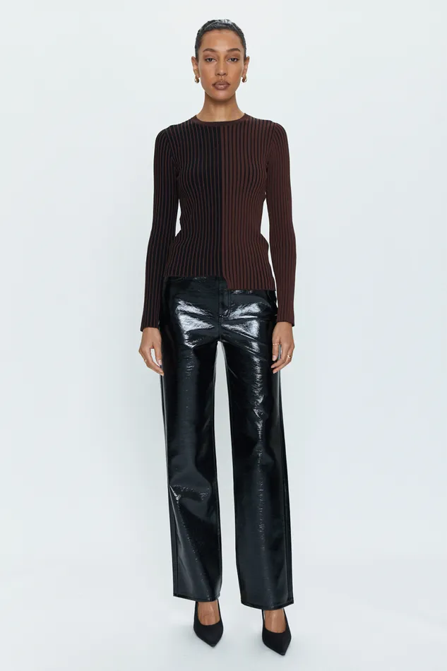 Pistola Denim Betsy Variegated Rib Long Sleeve Crewneck 8211 Cocoa Noir Women Sweaters and Knits