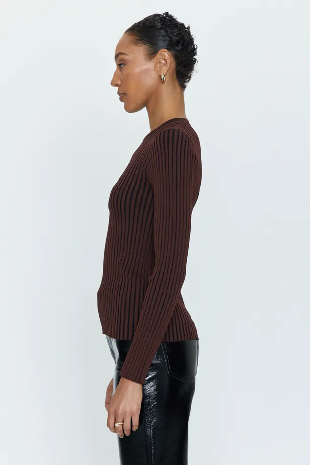 Pistola Denim Betsy Variegated Rib Long Sleeve Crewneck 8211 Cocoa Noir Women Sweaters and Knits