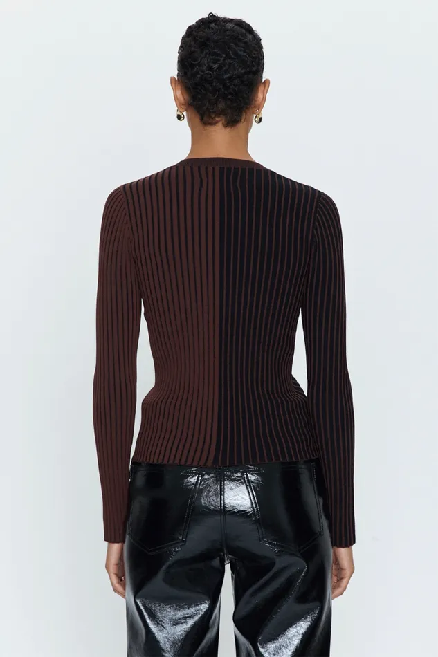 Pistola Denim Betsy Variegated Rib Long Sleeve Crewneck 8211 Cocoa Noir Women Sweaters and Knits