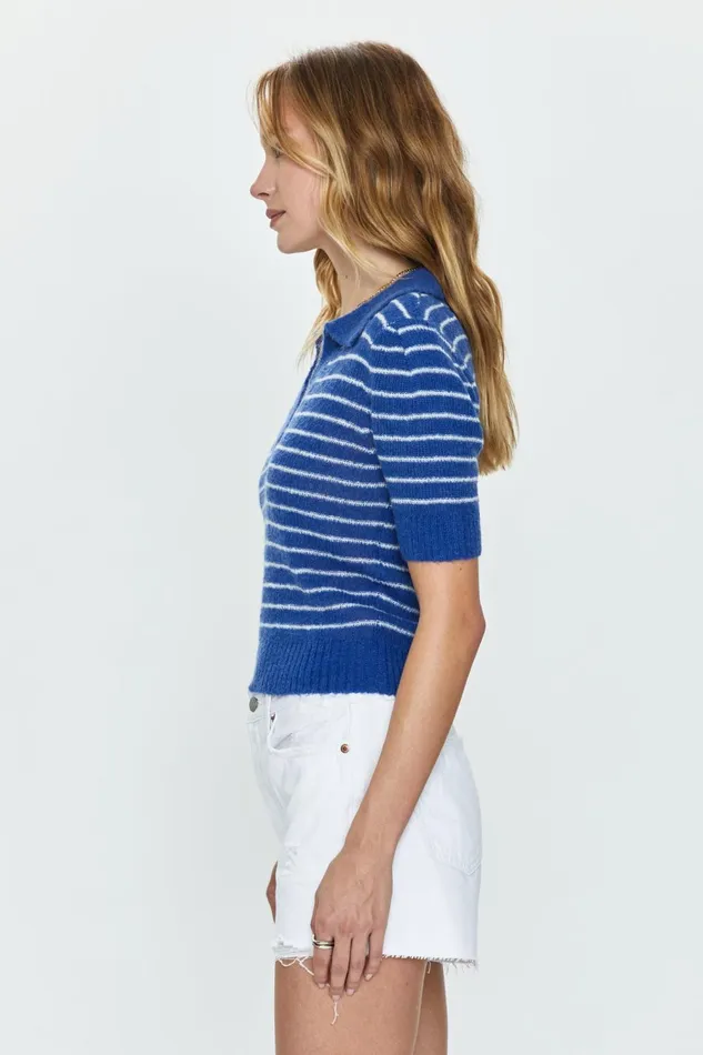 Pistola Denim Billie Pleat Sleeve Polo 8211 Blue White Stripe Women Tops