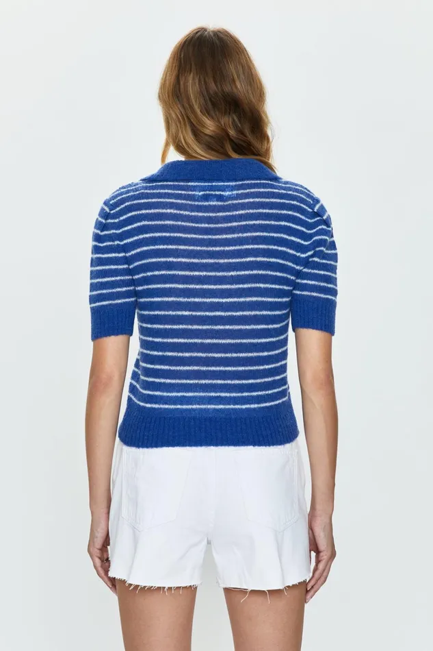 Pistola Denim Billie Pleat Sleeve Polo 8211 Blue White Stripe Women Tops