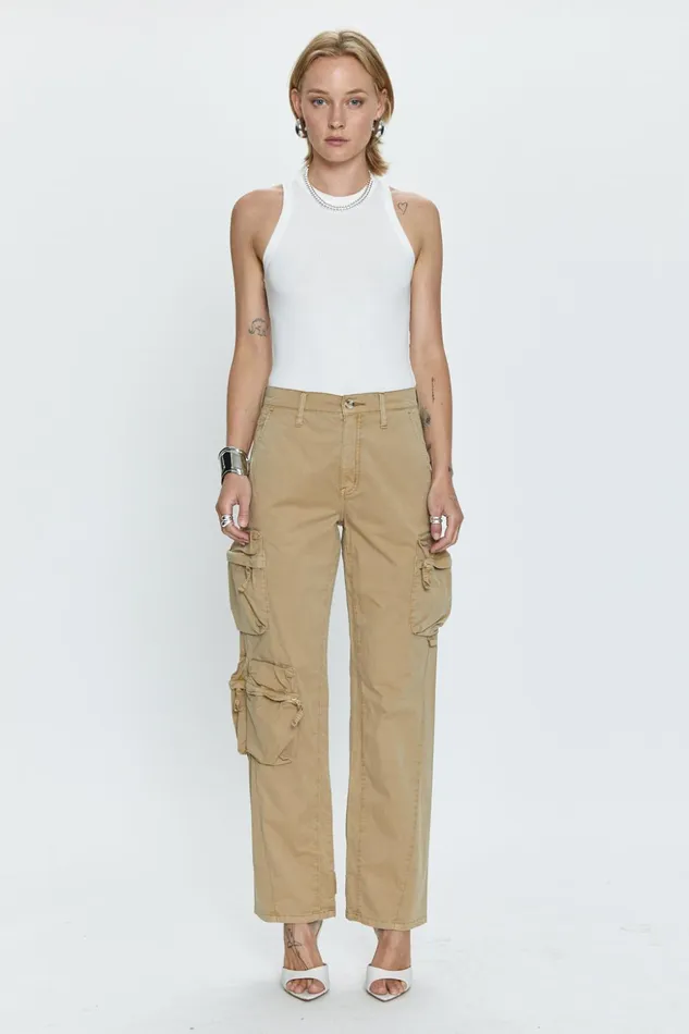 Pistola Denim Bobbie Mid Rise Loose Straight Cargo 8211 Coconut Women Pants