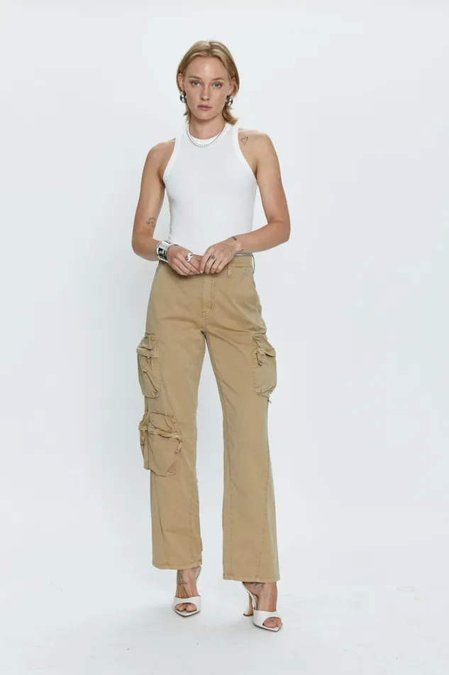 Pistola Denim Bobbie Mid Rise Loose Straight Cargo 8211 Coconut Women Pants
