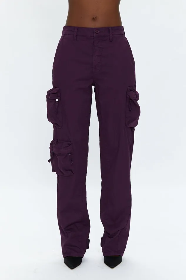 Pistola Denim Bobbie Mid Rise Loose Straight Cargo 8211 Washed Aubergine Women Pants