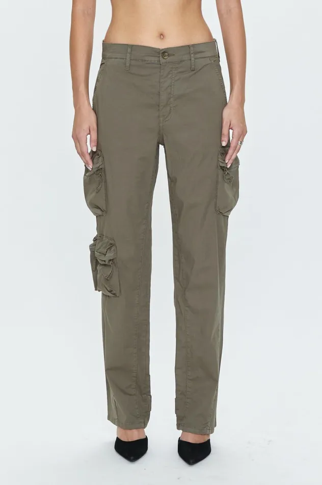 Pistola Denim Bobbie Utility Mid Rise Loose Straight Cargo 8211 Dark Olive Women Pants