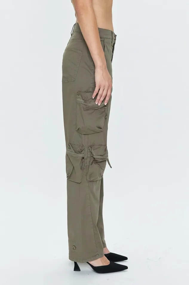 Pistola Denim Bobbie Utility Mid Rise Loose Straight Cargo 8211 Dark Olive Women Pants