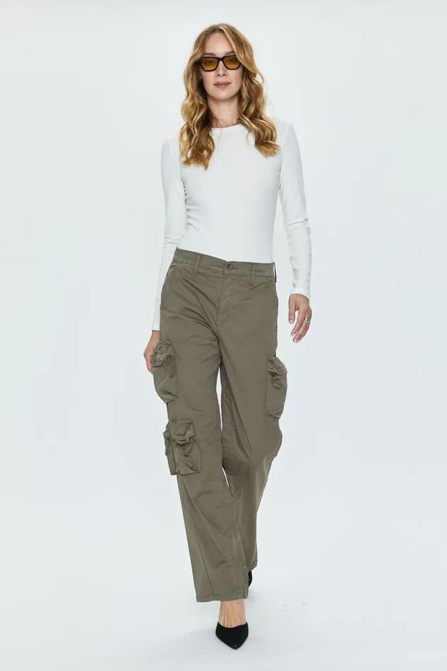 Pistola Denim Bobbie Utility Mid Rise Loose Straight Cargo 8211 Dark Olive Women Pants