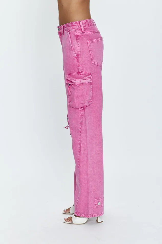 Pistola Denim Bobbie Utility Mid Rise Loose Straight Cargo 8211 Pink Garnet Snow Women Denim
