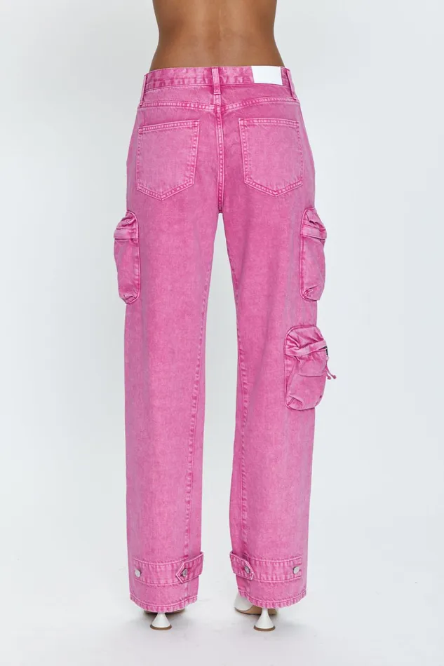 Pistola Denim Bobbie Utility Mid Rise Loose Straight Cargo 8211 Pink Garnet Snow Women Denim