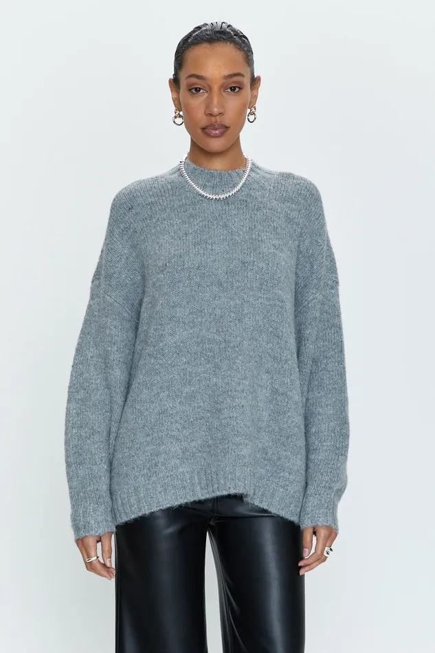 Pistola Denim Carlen Mock Neck Sweater 8211 Heather Grey Women Sweaters and Knits