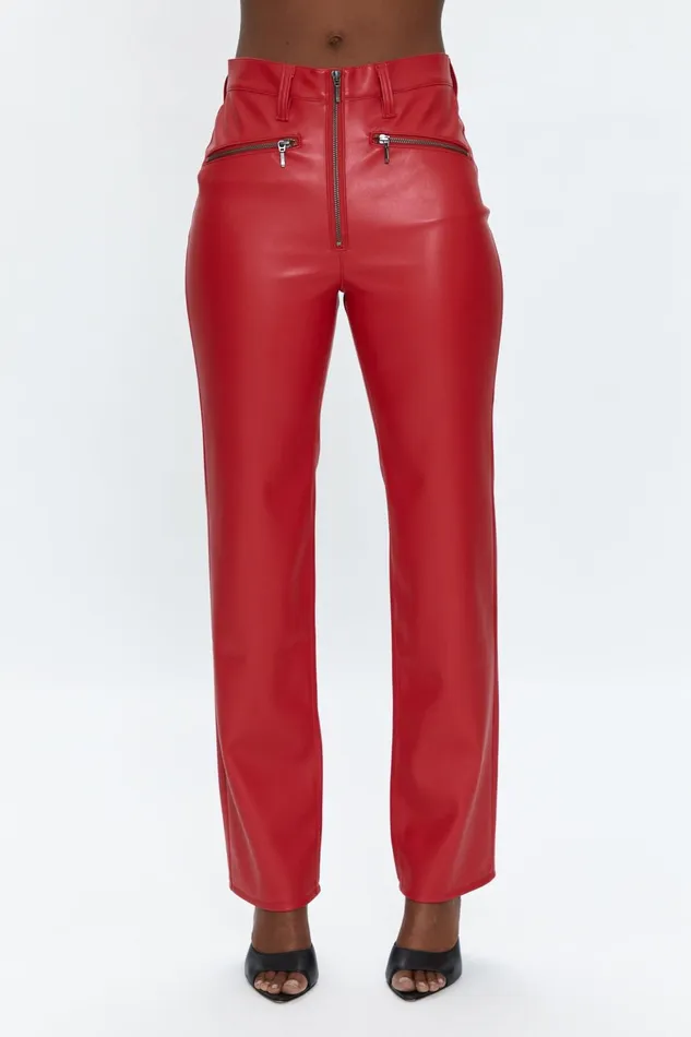 Pistola Denim Cassie Exposed Zipper Super High Rise Straight 8211 Garnet Women Pants