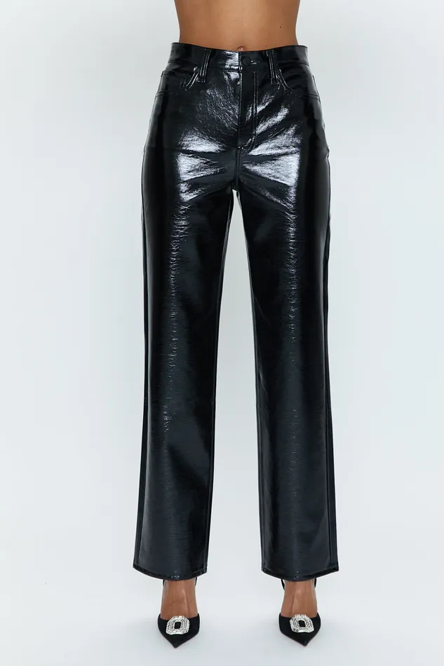 Pistola Denim Cassie Super High Rise Straight 8211 Black Vinyl Women Pants