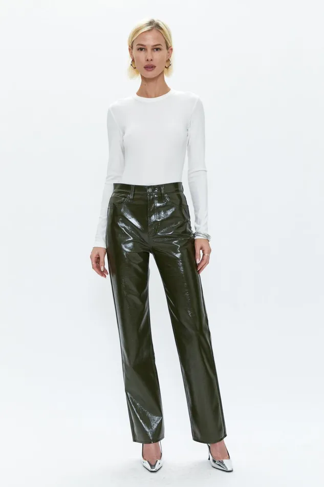 Pistola Denim Cassie Super High Rise Straight 8211 Olive Vinyl Women Pants