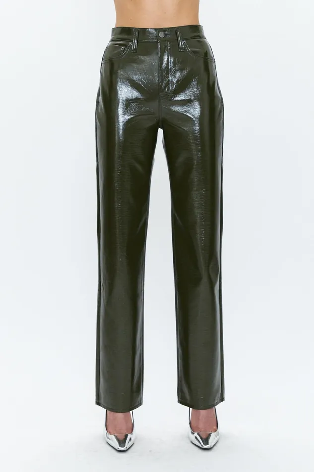 Pistola Denim Cassie Super High Rise Straight 8211 Olive Vinyl Women Pants
