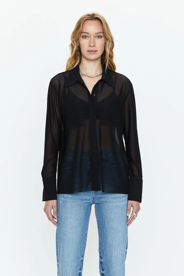 Pistola Denim Celine Long Sleeve Button Down 8211 Noir Women Tops