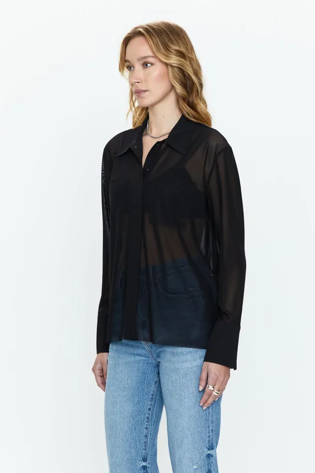 Pistola Denim Celine Long Sleeve Button Down 8211 Noir Women Tops