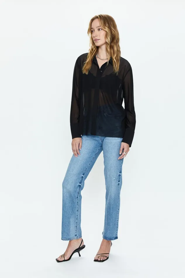 Pistola Denim Celine Long Sleeve Button Down 8211 Noir Women Tops