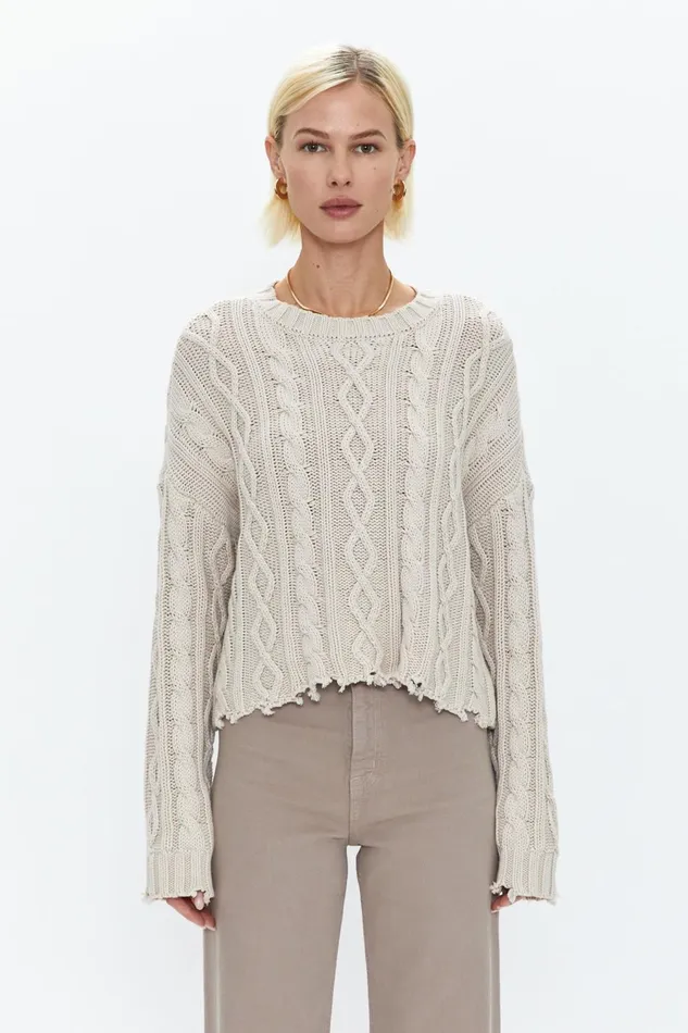 Pistola Denim Eva Crew Neck Sweater 8211 Dove Cable Women Tops