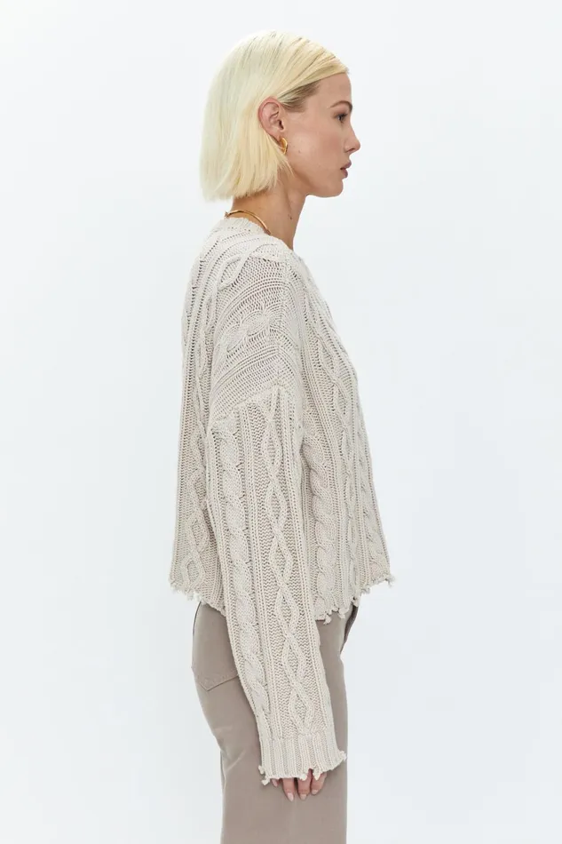 Pistola Denim Eva Crew Neck Sweater 8211 Dove Cable Women Tops