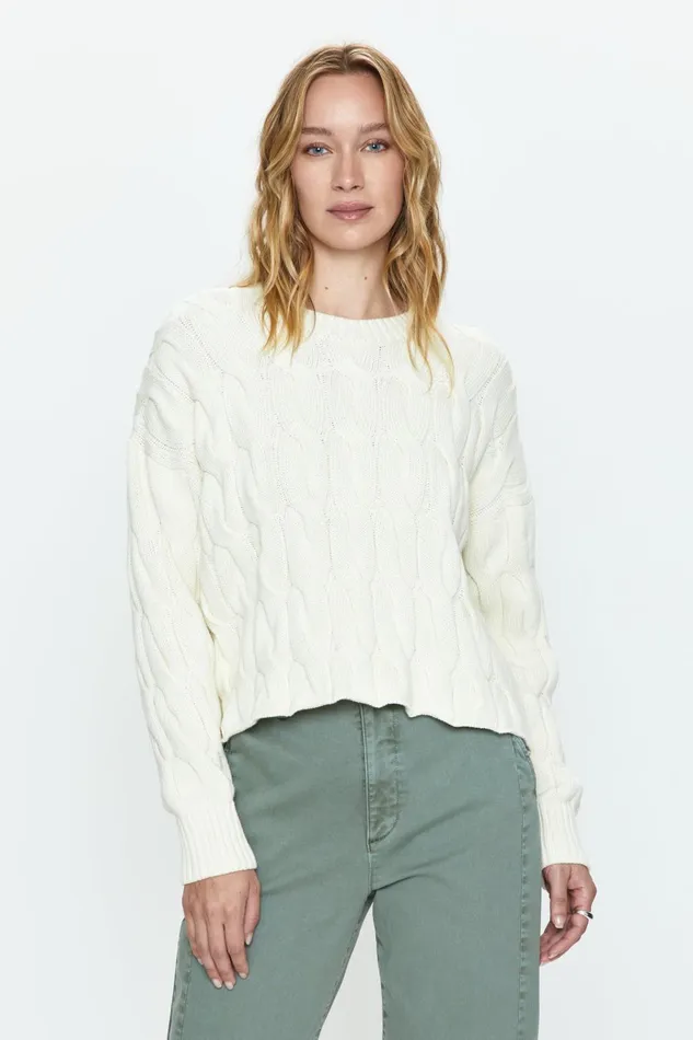 Pistola Denim Eva Crew Neck Sweater 8211 Ecru Cable Women Sweaters and Knits