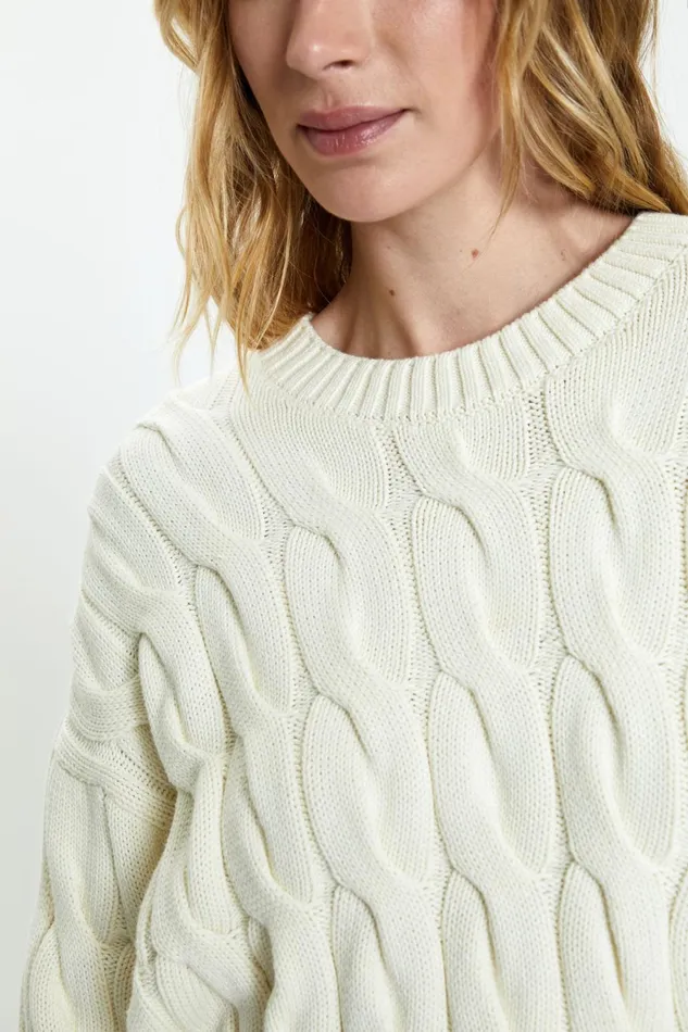 Pistola Denim Eva Crew Neck Sweater 8211 Ecru Cable Women Sweaters and Knits